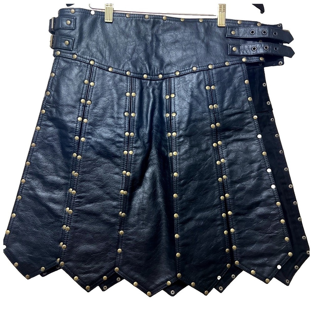 Mediaeval x Gladiator Leather Kilt Size 34 Black Studded Straps Buckles - Picture 2 of 10